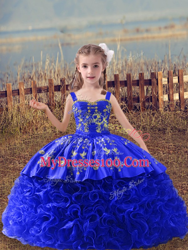 Fabric With Rolling Flowers Sleeveless High School Pageant Dress Sweep Train and Embroidery