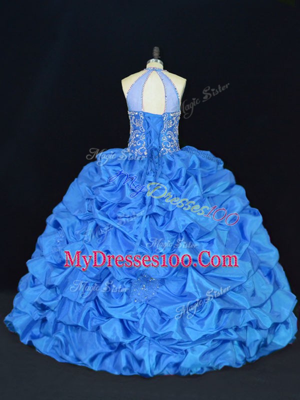 Perfect Blue Lace Up 15 Quinceanera Dress Beading and Appliques and Embroidery and Pick Ups Sleeveless Floor Length