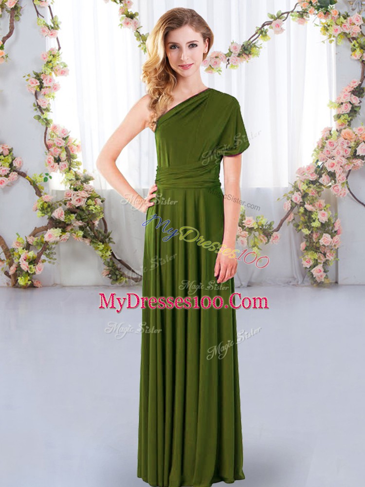 Stunning Olive Green Sleeveless Chiffon Criss Cross Bridesmaids Dress for Wedding Party
