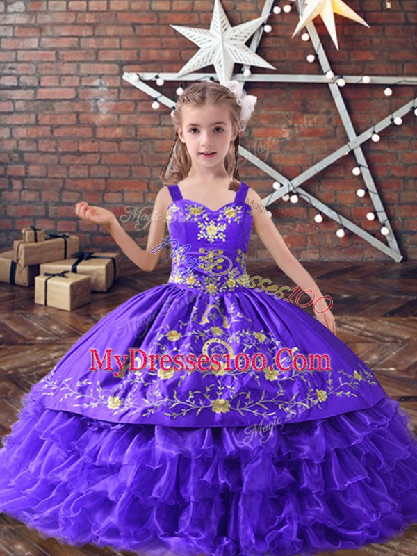 Floor Length Ball Gowns Sleeveless Lavender Little Girls Pageant Dress Lace Up