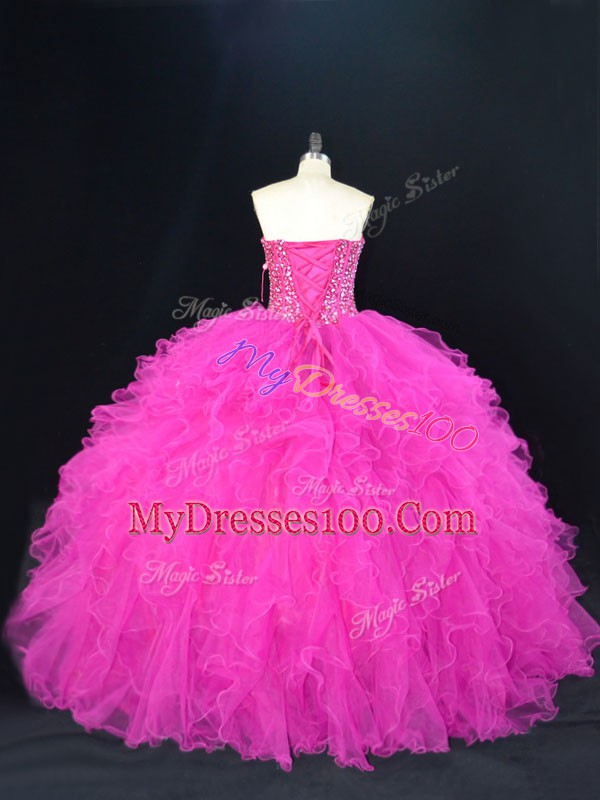 Sexy Sweetheart Sleeveless Tulle Quince Ball Gowns Beading and Ruffles Lace Up