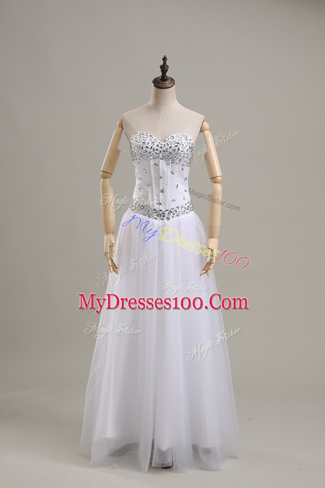 Sweetheart Sleeveless Bridal Gown Floor Length Beading White Tulle