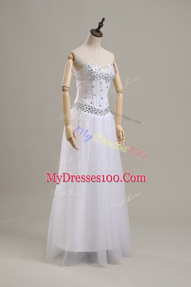 Sweetheart Sleeveless Bridal Gown Floor Length Beading White Tulle