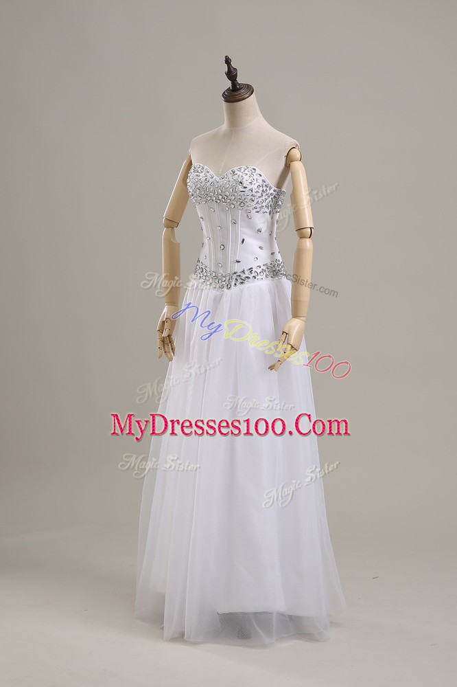 Sweetheart Sleeveless Bridal Gown Floor Length Beading White Tulle