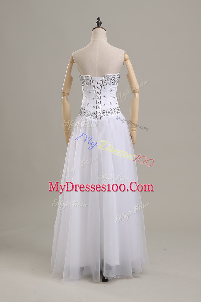 Sweetheart Sleeveless Bridal Gown Floor Length Beading White Tulle