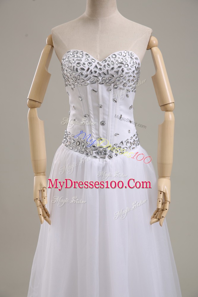 Sweetheart Sleeveless Bridal Gown Floor Length Beading White Tulle