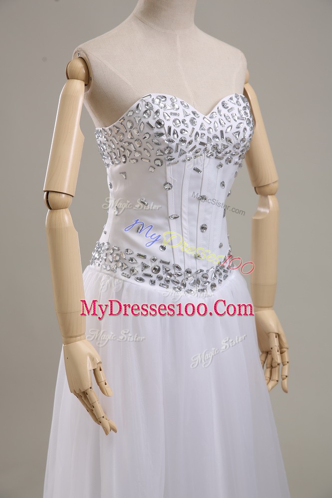Sweetheart Sleeveless Bridal Gown Floor Length Beading White Tulle