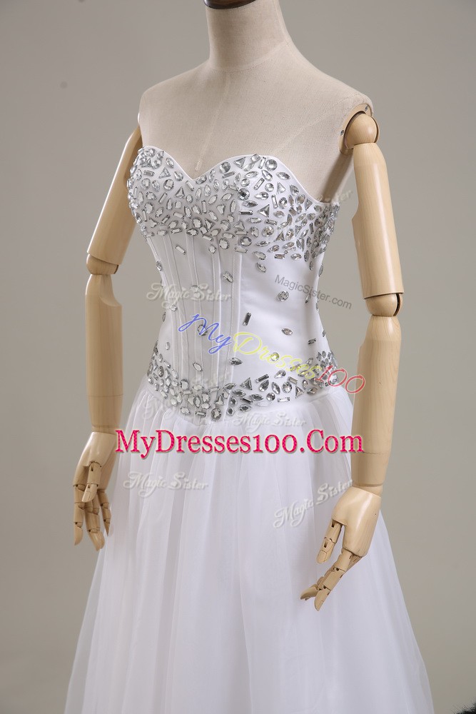Sweetheart Sleeveless Bridal Gown Floor Length Beading White Tulle