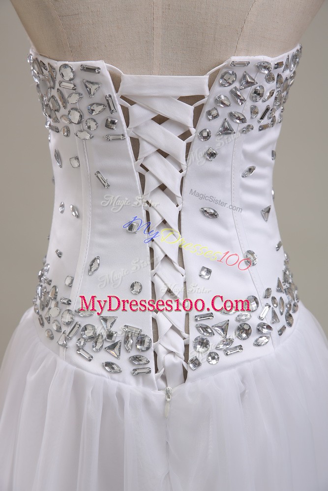 Sweetheart Sleeveless Bridal Gown Floor Length Beading White Tulle