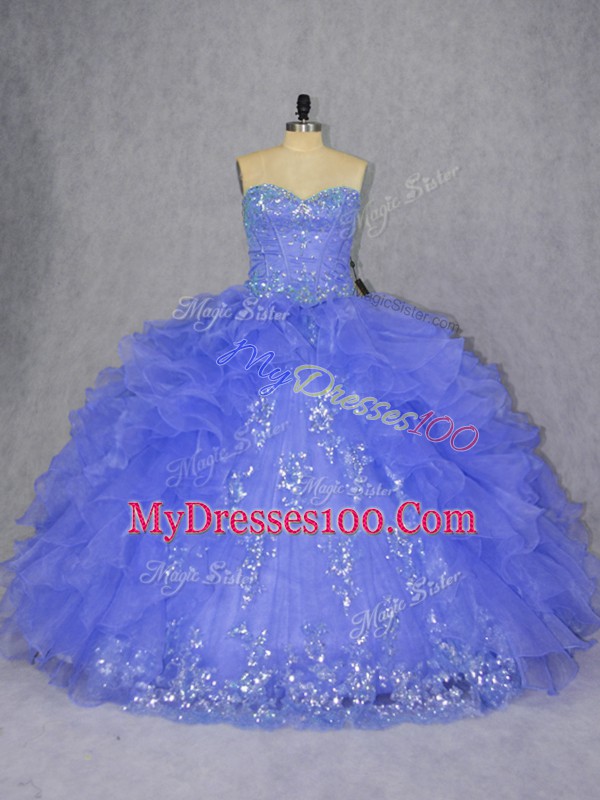 Fine Ball Gowns Quinceanera Gowns Purple Sweetheart Organza Sleeveless Floor Length Lace Up