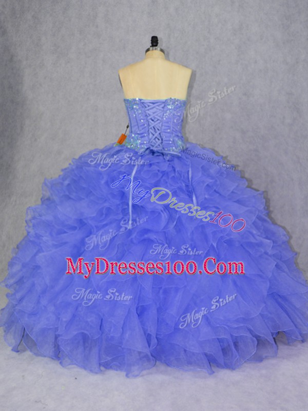 Fine Ball Gowns Quinceanera Gowns Purple Sweetheart Organza Sleeveless Floor Length Lace Up