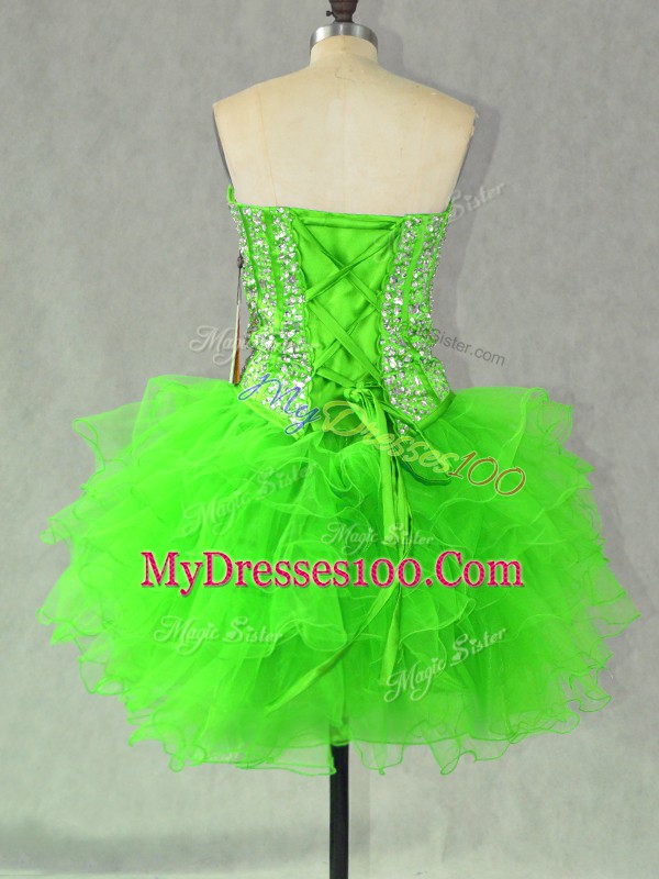 Sleeveless Mini Length Beading and Ruffles Lace Up