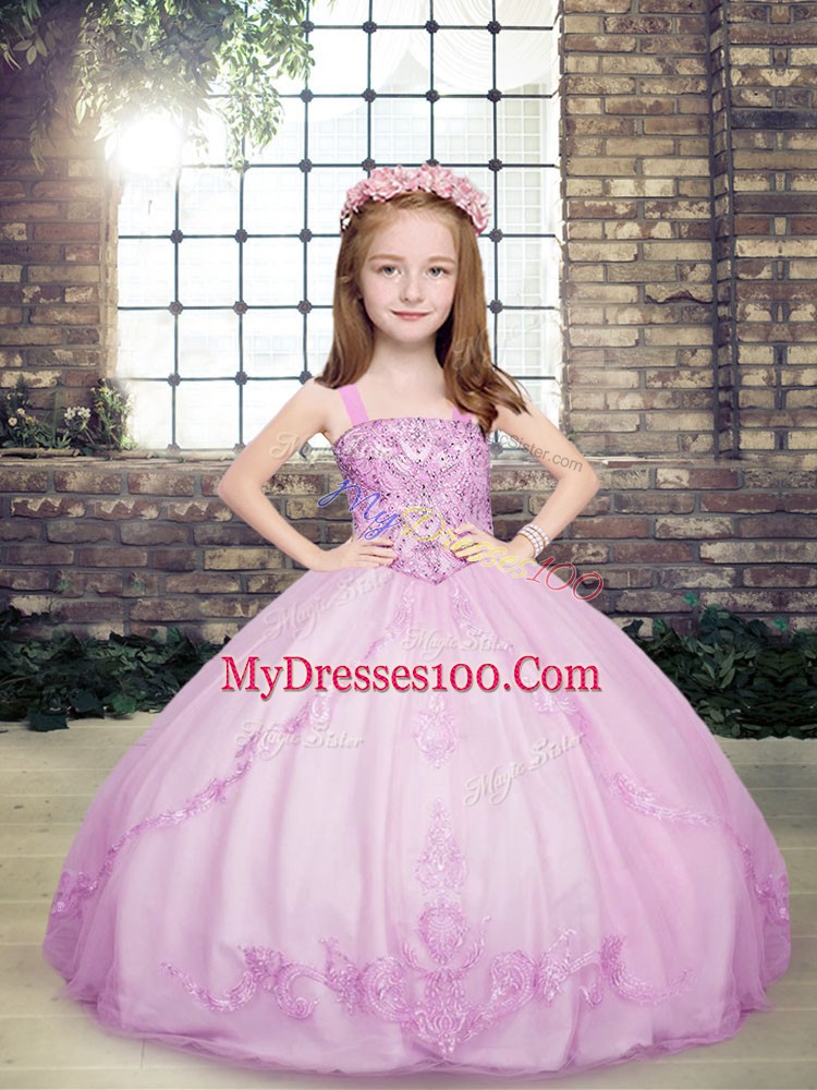 Beading Kids Formal Wear Lilac Lace Up Sleeveless Floor Length