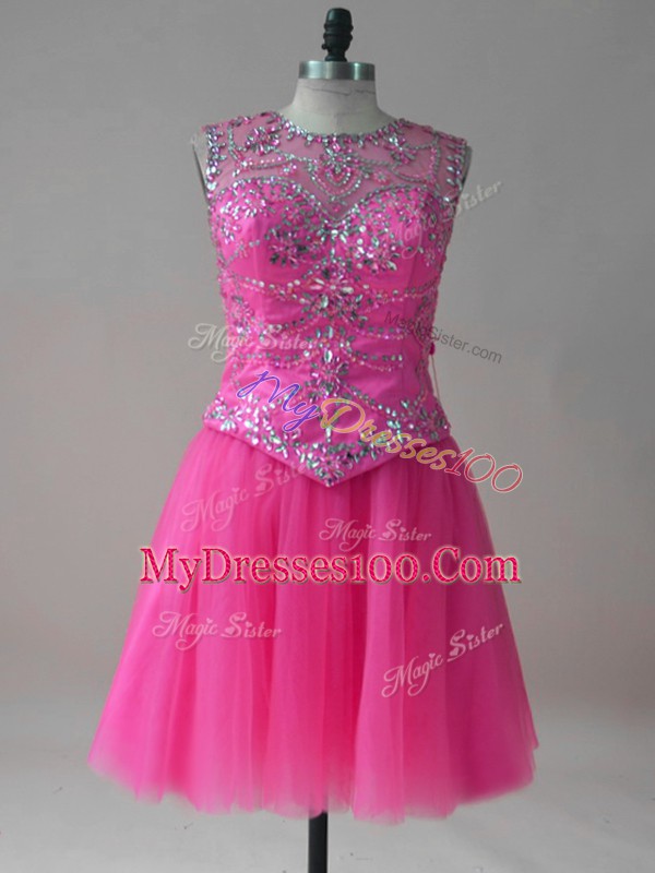 Deluxe Mini Length A-line Sleeveless Hot Pink Homecoming Dress Lace Up