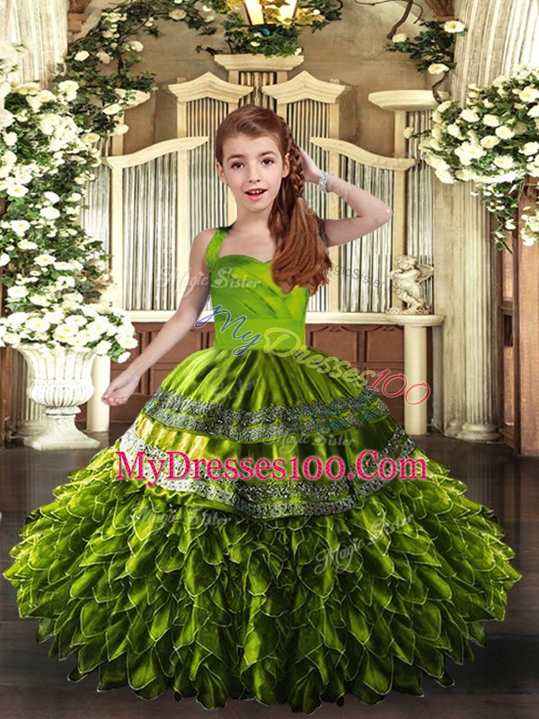 Sleeveless Lace Up Floor Length Ruffles Little Girls Pageant Dress