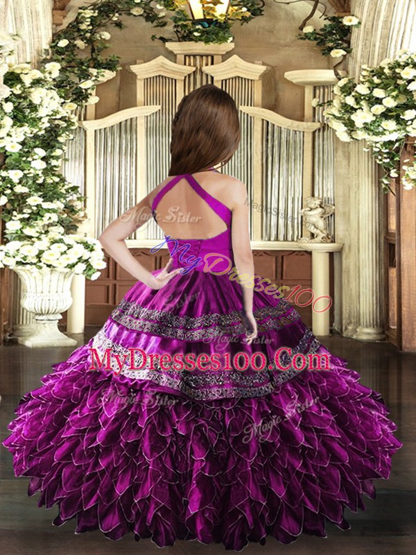 Sleeveless Lace Up Floor Length Ruffles Little Girls Pageant Dress
