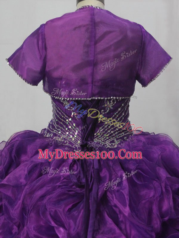 Popular Brush Train Ball Gowns 15 Quinceanera Dress Purple Sweetheart Organza Sleeveless Lace Up