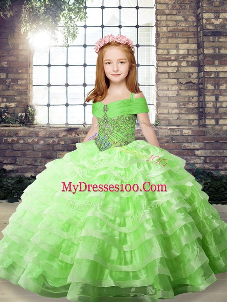 Floor Length Child Pageant Dress Straps Sleeveless Lace Up