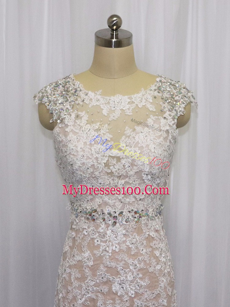 Comfortable Champagne Cap Sleeves Beading and Appliques Backless