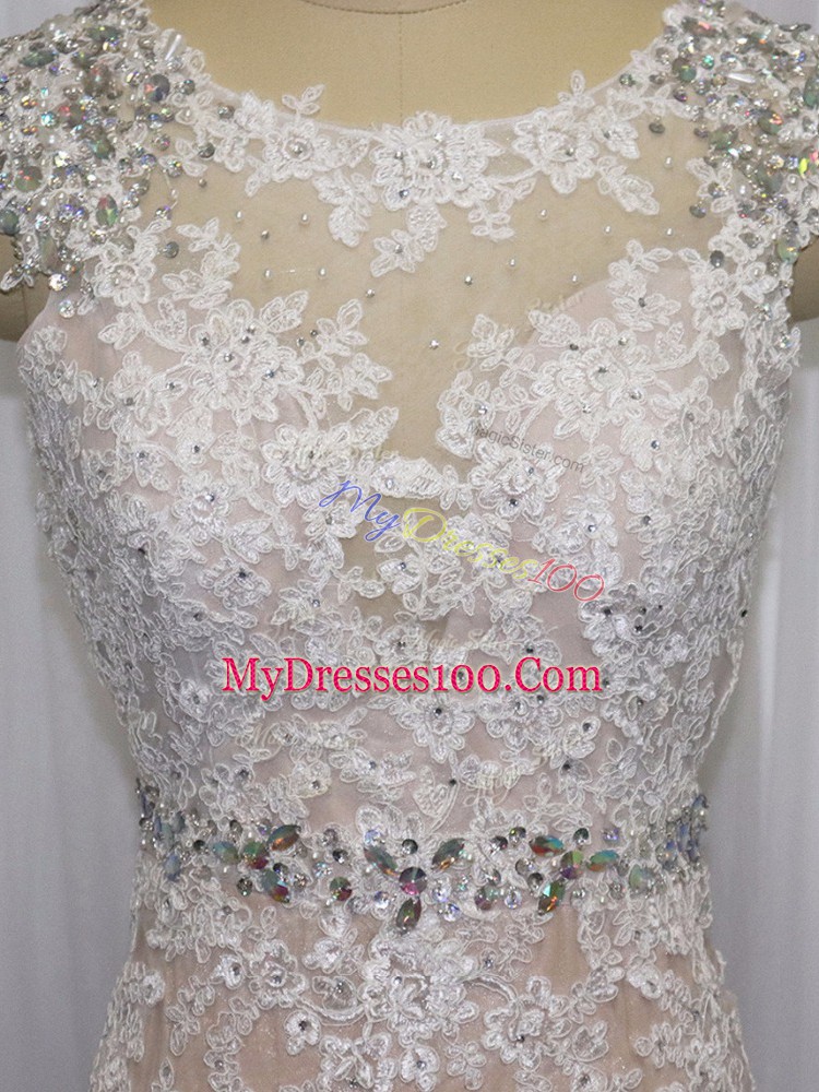 Comfortable Champagne Cap Sleeves Beading and Appliques Backless