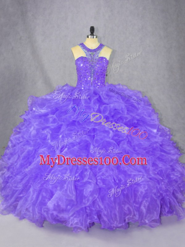 Purple Scoop Neckline Beading Quinceanera Gowns Sleeveless Zipper
