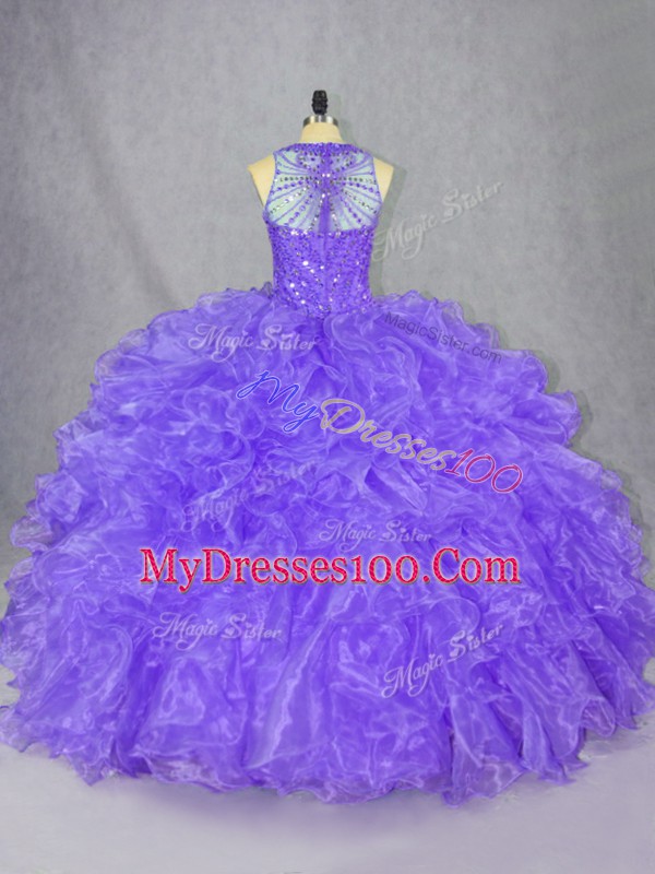 Purple Scoop Neckline Beading Quinceanera Gowns Sleeveless Zipper
