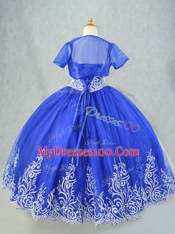 Custom Made Royal Blue Sleeveless Floor Length Beading and Embroidery Lace Up Child Pageant Dress