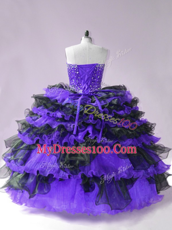 Beading and Ruffled Layers Quinceanera Dresses Black And Purple Lace Up Sleeveless Floor Length