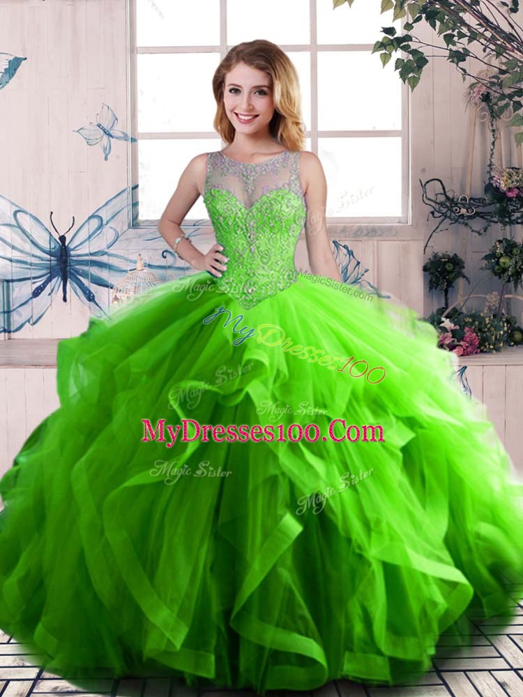 High Class Ball Gowns Sleeveless Green 15th Birthday Dress Lace Up