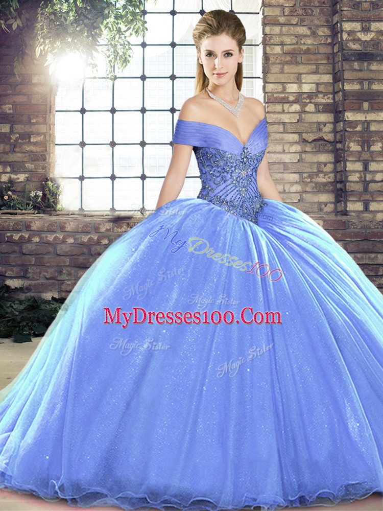 Luxurious Lavender Off The Shoulder Neckline Beading Sweet 16 Quinceanera Dress Sleeveless Lace Up