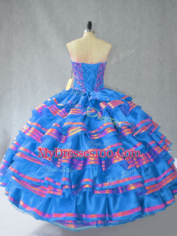 Modern Blue Quinceanera Dress Sweet 16 and Quinceanera with Embroidery Sweetheart Sleeveless Lace Up