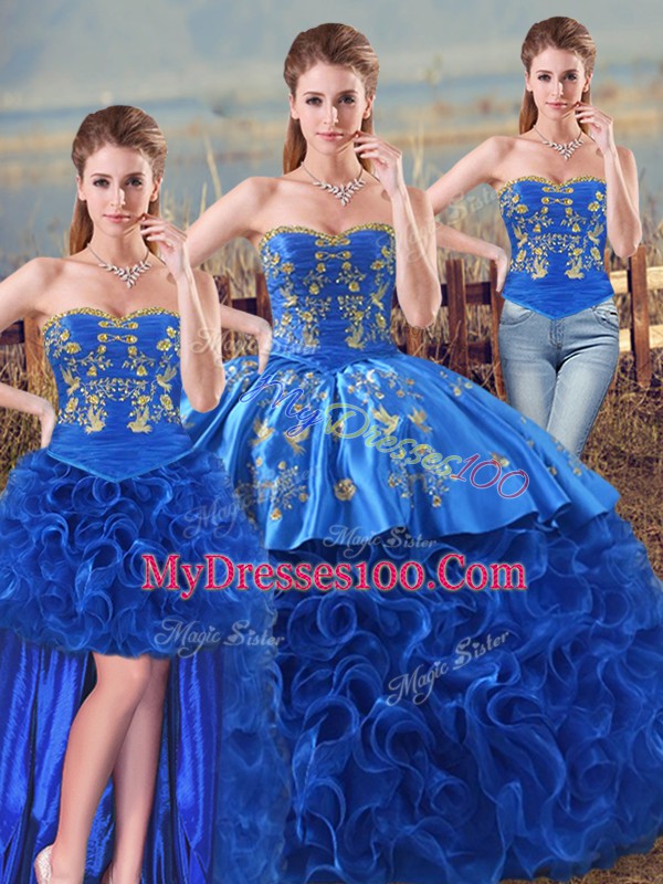 New Style Floor Length Royal Blue Quinceanera Gowns Sweetheart Sleeveless Lace Up