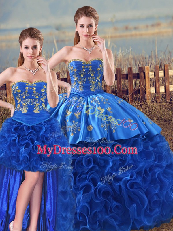 New Style Floor Length Royal Blue Quinceanera Gowns Sweetheart Sleeveless Lace Up