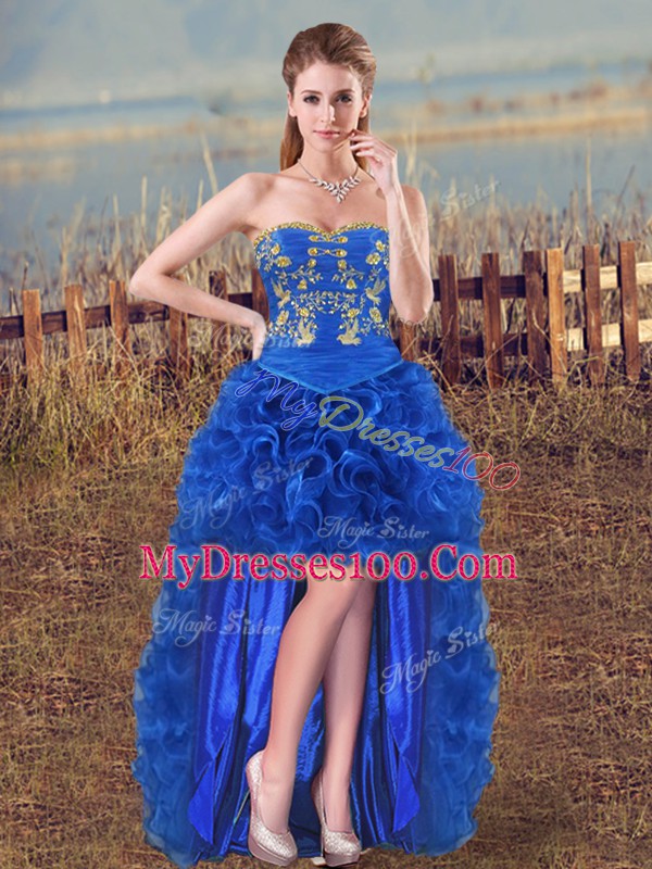 New Style Floor Length Royal Blue Quinceanera Gowns Sweetheart Sleeveless Lace Up