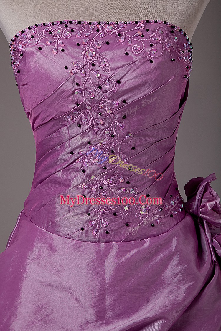 Popular Floor Length White And Purple Sweet 16 Dresses Strapless Sleeveless Lace Up