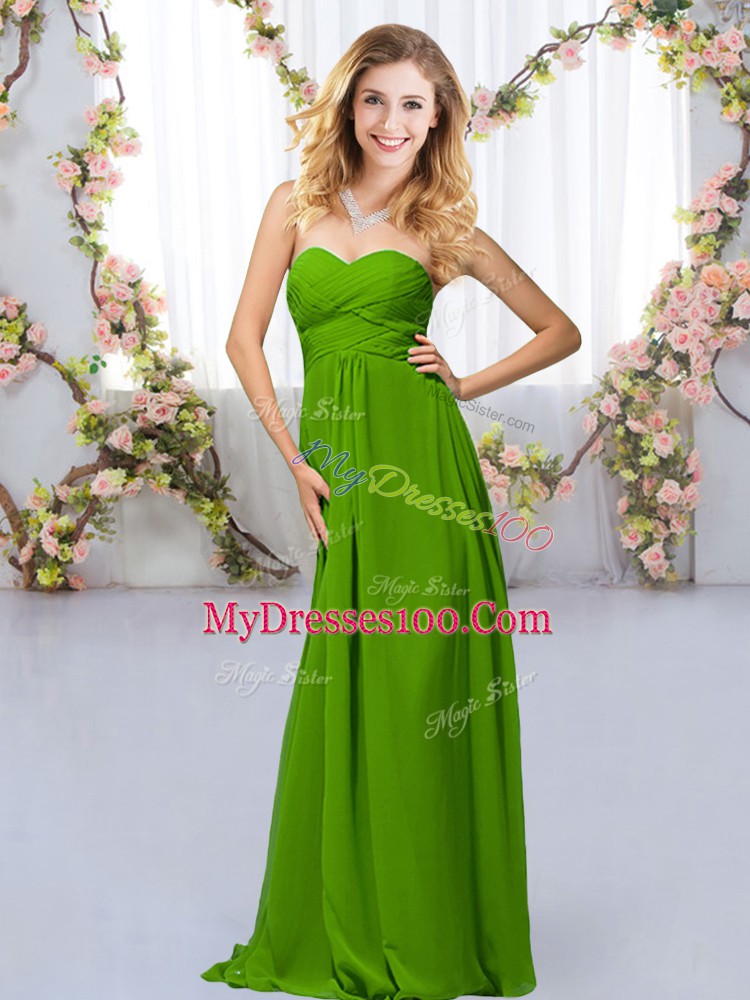 Fantastic Sweetheart Sleeveless Criss Cross Bridesmaid Dresses Green Chiffon