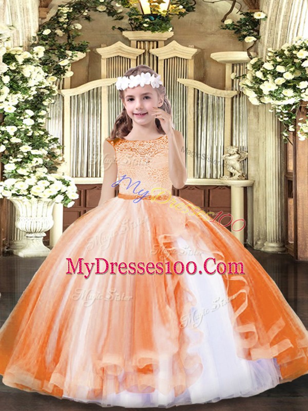 Super Orange Sleeveless Tulle Zipper Girls Pageant Dresses for Party and Sweet 16 and Wedding Party