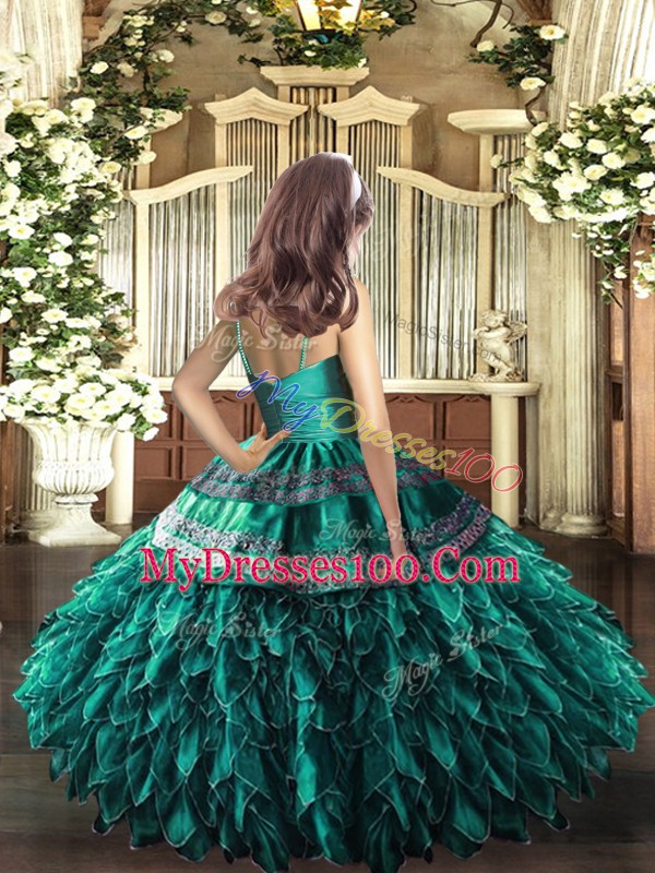 Custom Design Floor Length Red Little Girls Pageant Dress V-neck Sleeveless Zipper