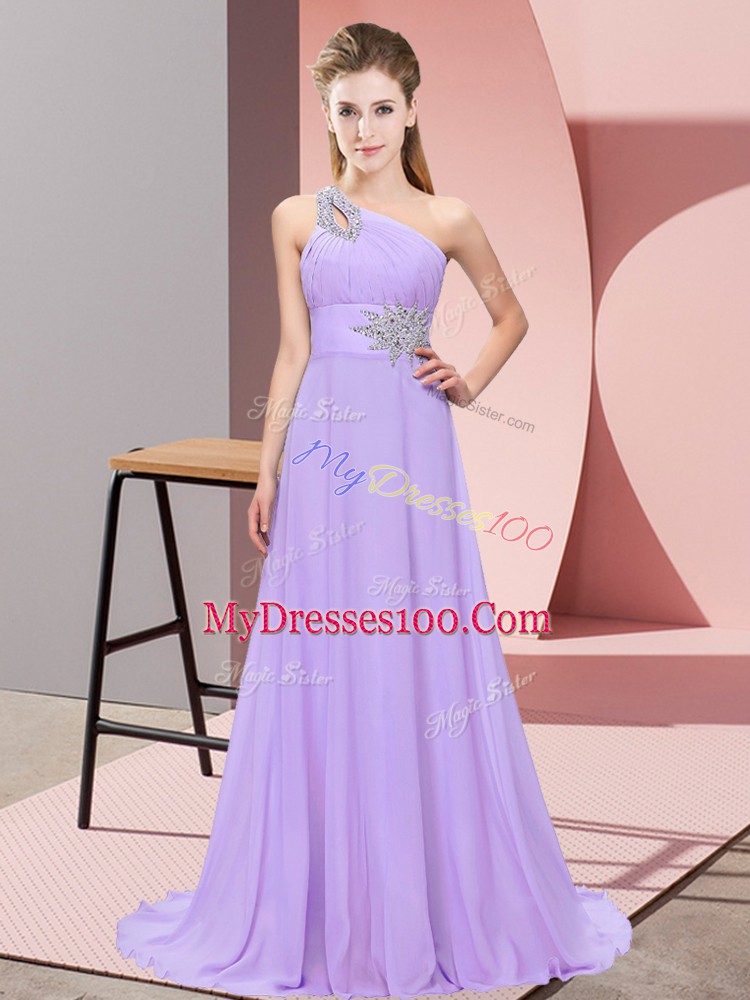 Beading Homecoming Dress Lavender Lace Up Sleeveless Floor Length