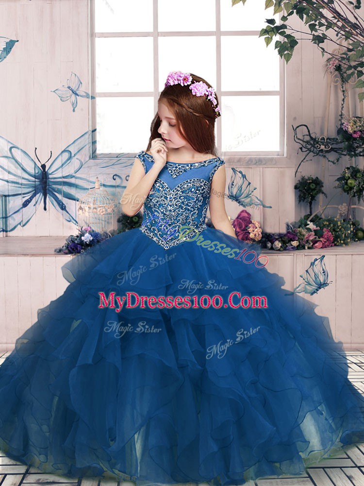Perfect Floor Length Teal Little Girls Pageant Dress Wholesale Scoop Sleeveless Zipper