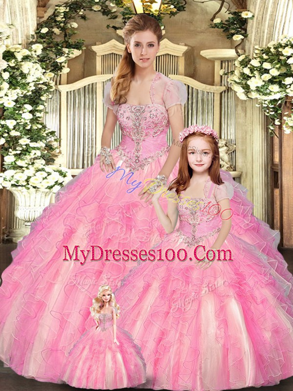 Colorful Floor Length Lace Up Sweet 16 Quinceanera Dress Baby Pink for Sweet 16 and Quinceanera with Beading and Ruffles