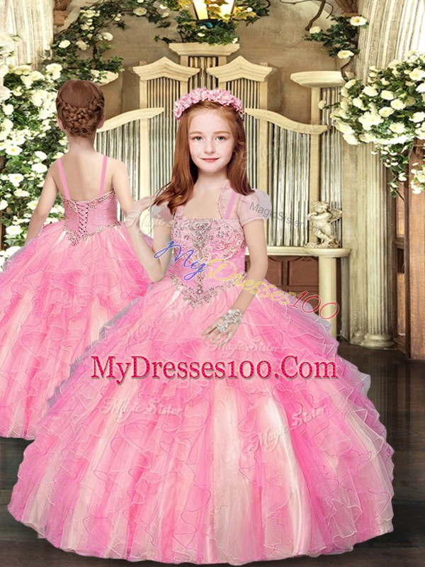 Colorful Floor Length Lace Up Sweet 16 Quinceanera Dress Baby Pink for Sweet 16 and Quinceanera with Beading and Ruffles