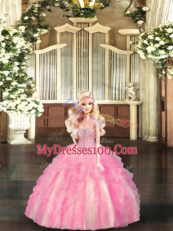 Colorful Floor Length Lace Up Sweet 16 Quinceanera Dress Baby Pink for Sweet 16 and Quinceanera with Beading and Ruffles