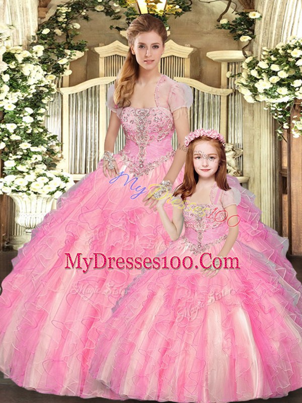 Colorful Floor Length Lace Up Sweet 16 Quinceanera Dress Baby Pink for Sweet 16 and Quinceanera with Beading and Ruffles