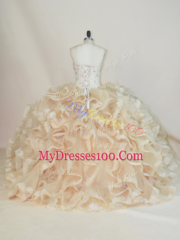 Sweetheart Sleeveless Ball Gown Prom Dress Beading and Ruffles Lace Up