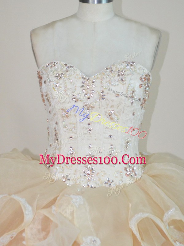 Sweetheart Sleeveless Ball Gown Prom Dress Beading and Ruffles Lace Up