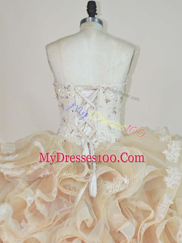 Sweetheart Sleeveless Ball Gown Prom Dress Beading and Ruffles Lace Up