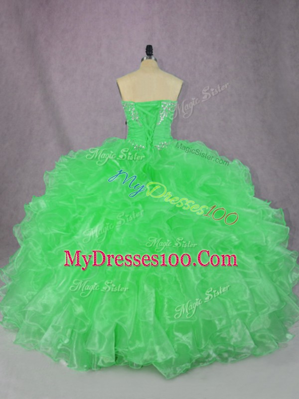 Beading and Ruffles Quinceanera Dresses Green Lace Up Sleeveless Floor Length