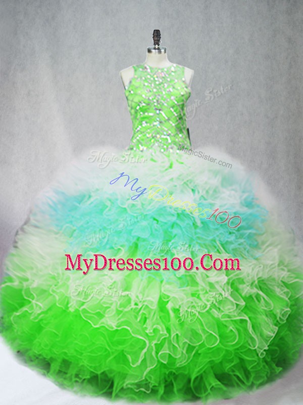 Scoop Sleeveless Zipper 15th Birthday Dress Multi-color Tulle