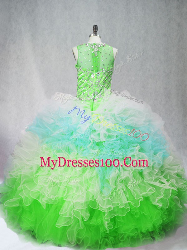 Scoop Sleeveless Zipper 15th Birthday Dress Multi-color Tulle